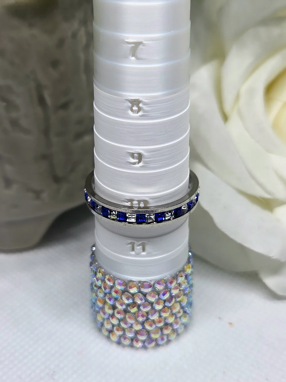 Sapphire and White Stone Channel Eternity Ring - Stainless Steel